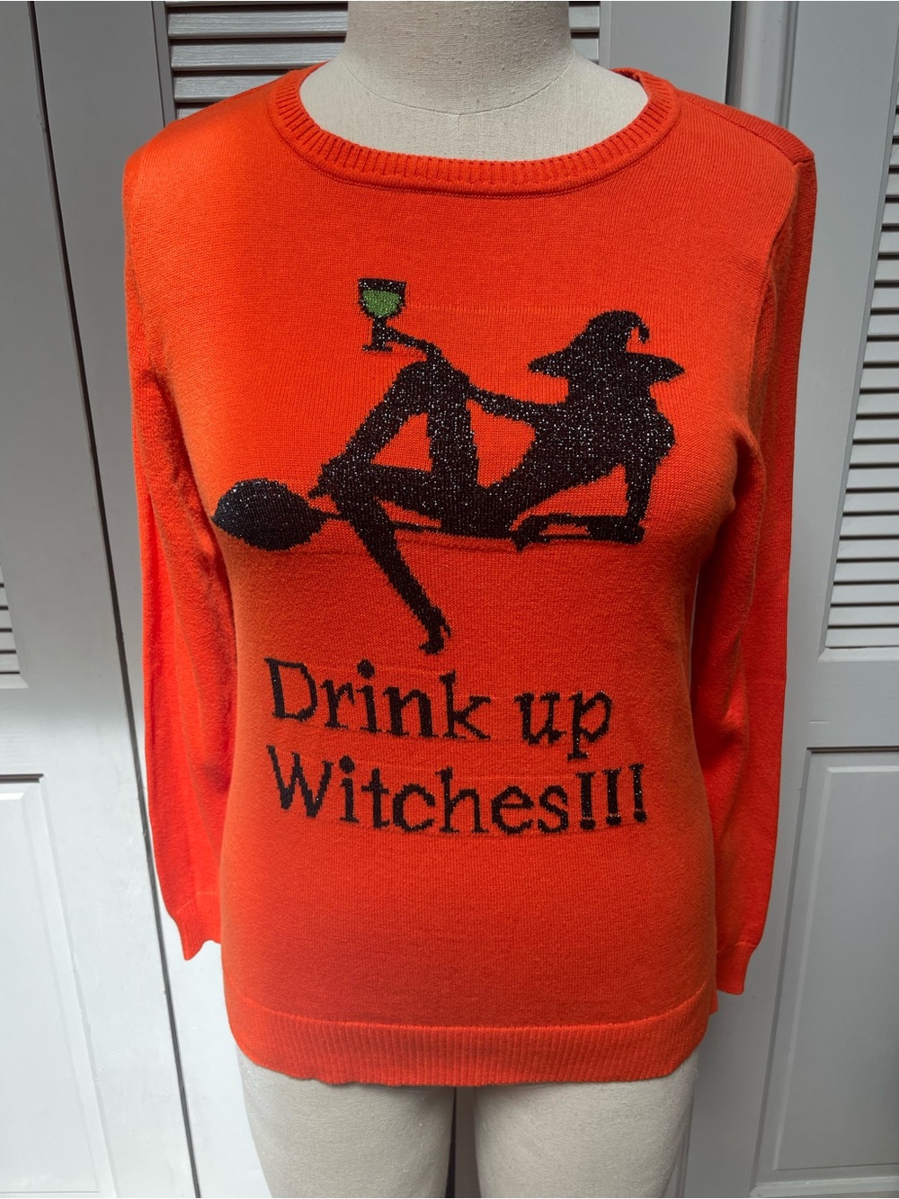 Halloween Orange 'Drink Up Witches' Graphic Crewneck Sweater Large